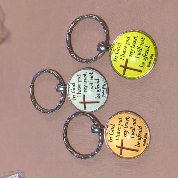 3 bright color Biblical God 1" round keychains great for Gifting nwot - Picture 1 of 5